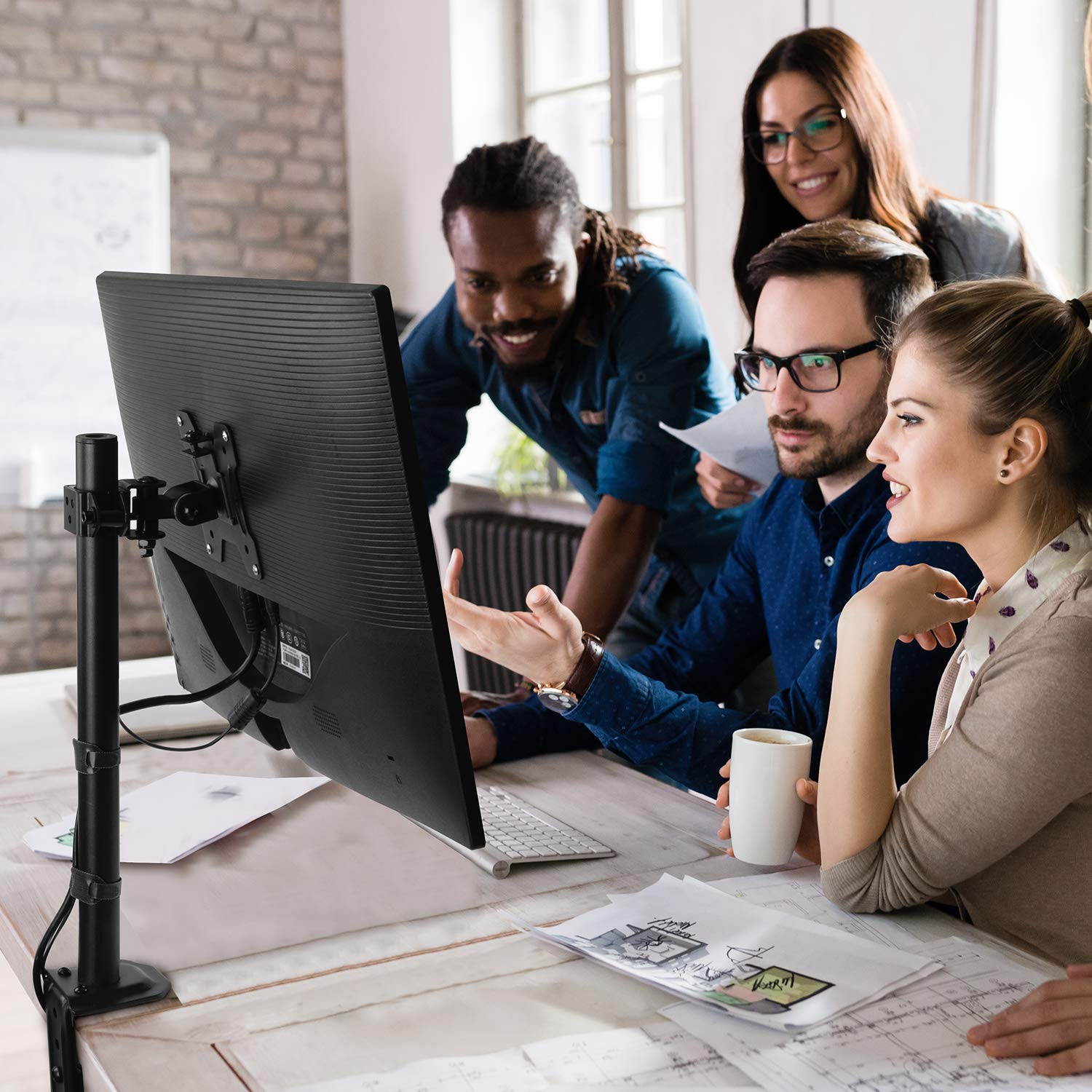 HUANUO Single Monitor Mount, LCD Computer Monitor Stand for13 inch to 32 inch Screen, Adjustable Height, Tilt, Swivel, Rotation, Weight up to 17.6lbs