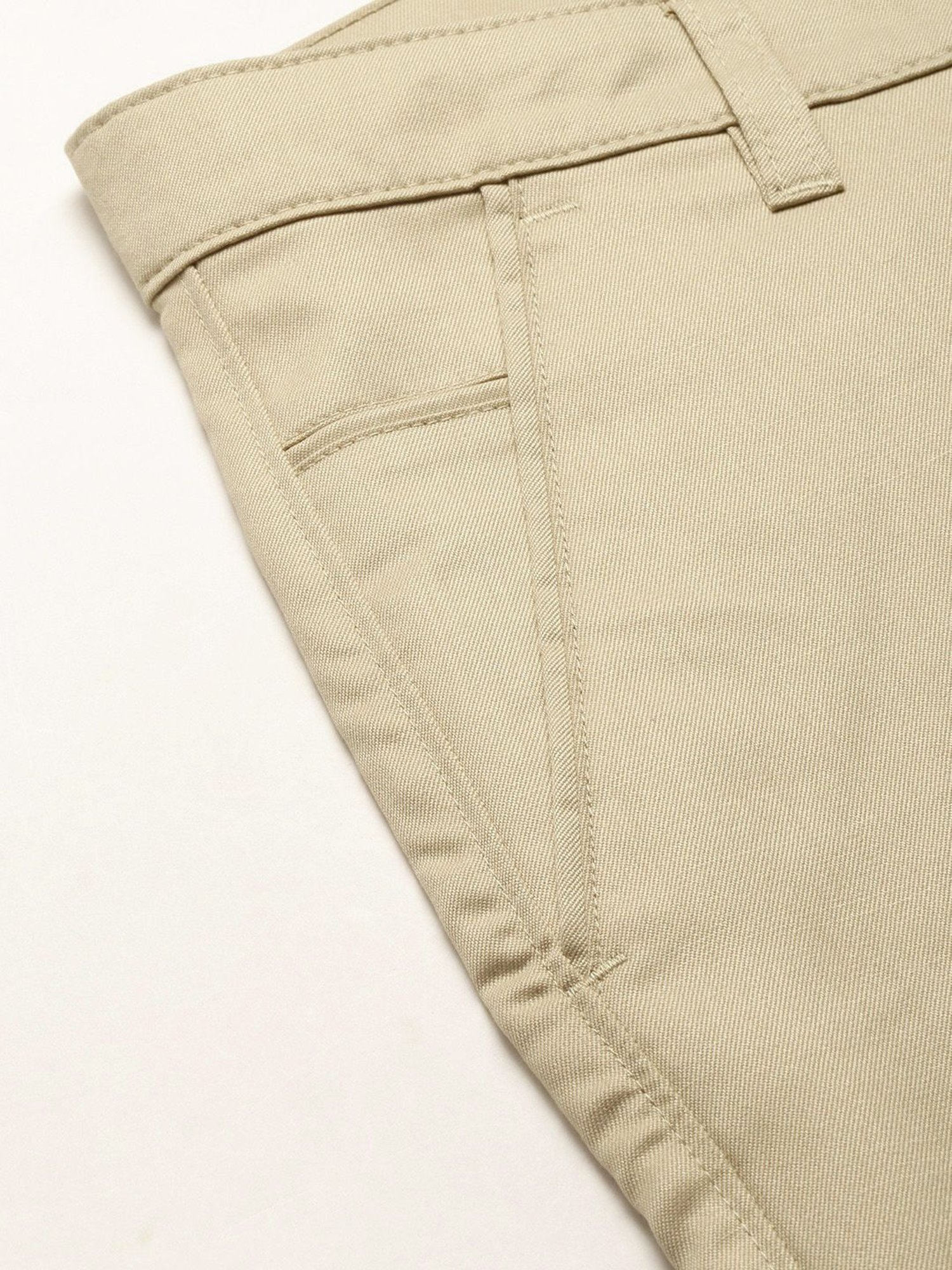 Sojanya Beige Cotton Regular Slim Fit Flat Front Trousers