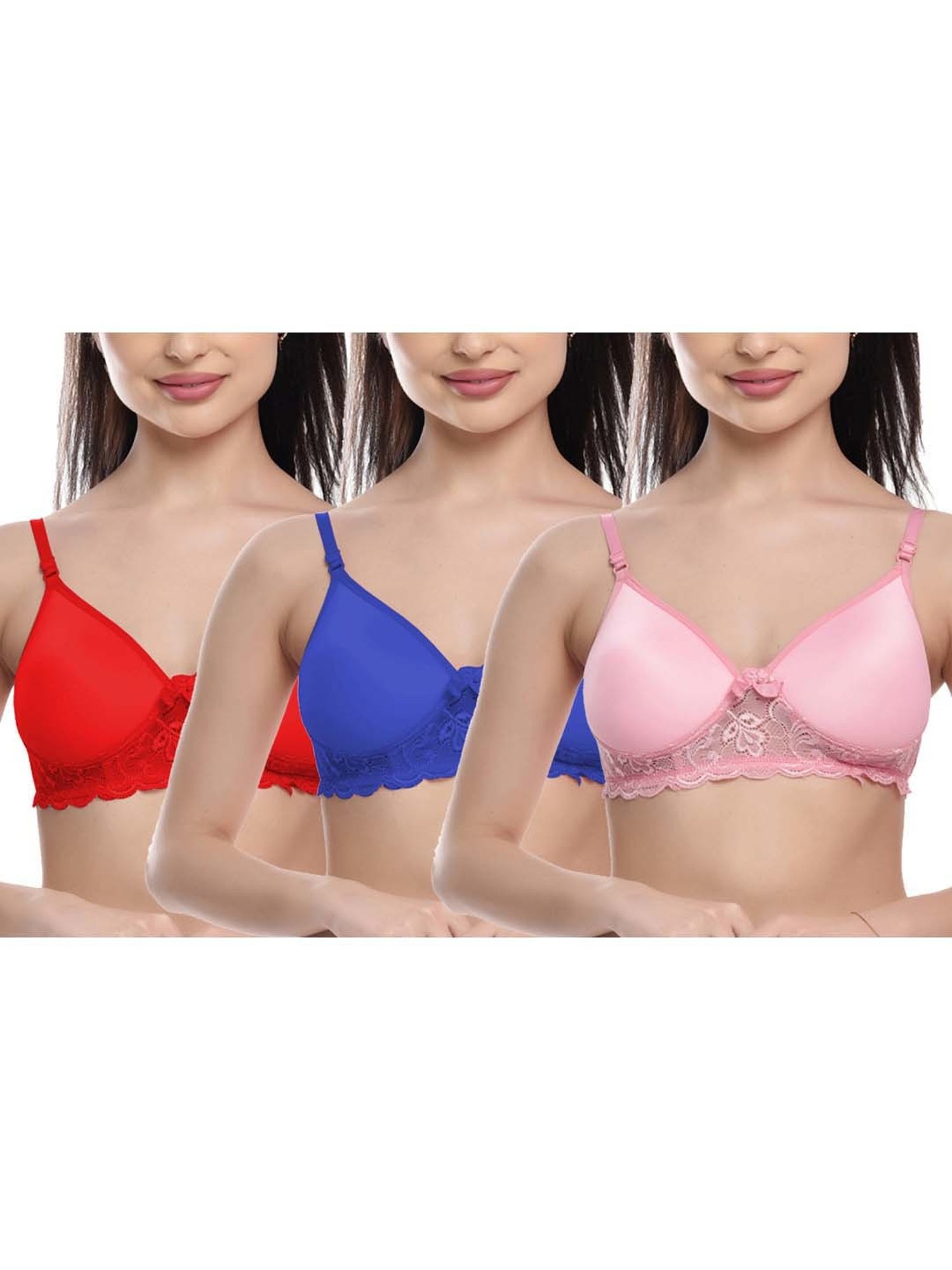 FIMS: Fashion is my Style Blue & Pink Lace Work Everyday Bras - Pack Of 3