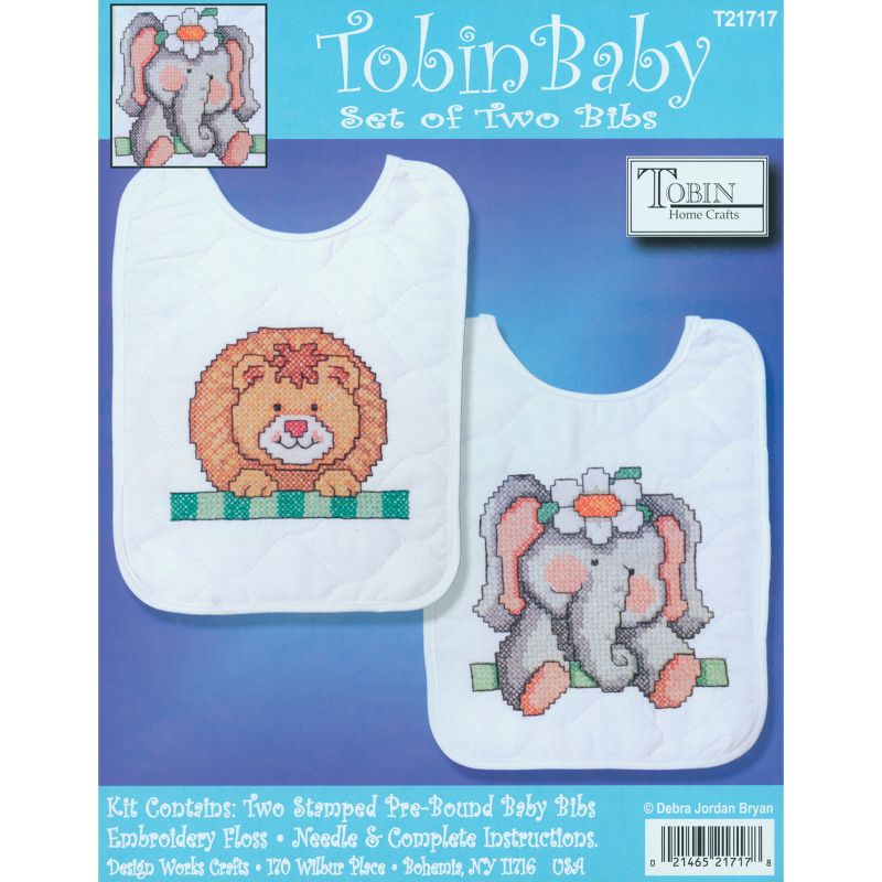 Tobin Stamped Cross Stitch Bib Pair Kit 8"X10" 2/Pkg-Noah's Ark