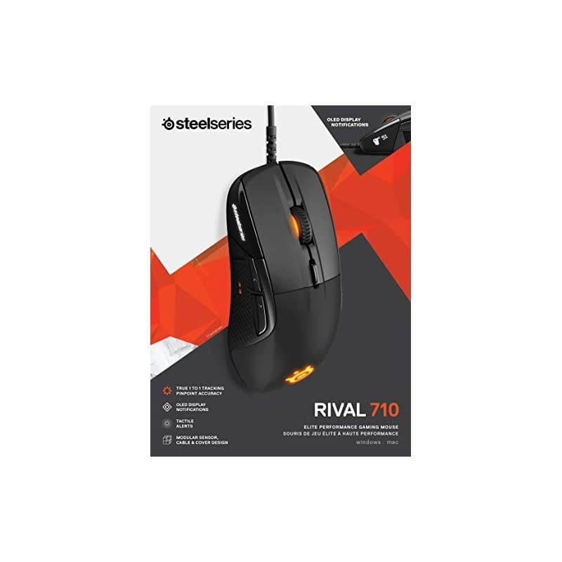 Rival 710 Gaming Mouse 16000 CPI TrueMove3 Optical Sensor OLED Display Tactile Alerts RGB Lighting Black