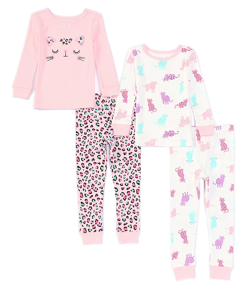 Little Me Baby Girls 2T-4T Little Girls Long-Sleeve Leopard Four-Piece Pajama Set