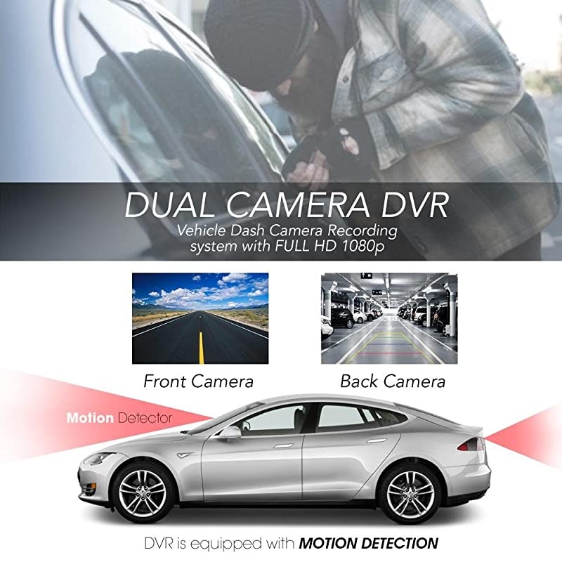 Dash Cam Rearview DVR Monitor 15 Digital Screen Rear View Dual Camera Video Recording System in Full HD 1080p w Built in GSensor Parking Monitor Loop Video Recording Support  PLDVRCAM74