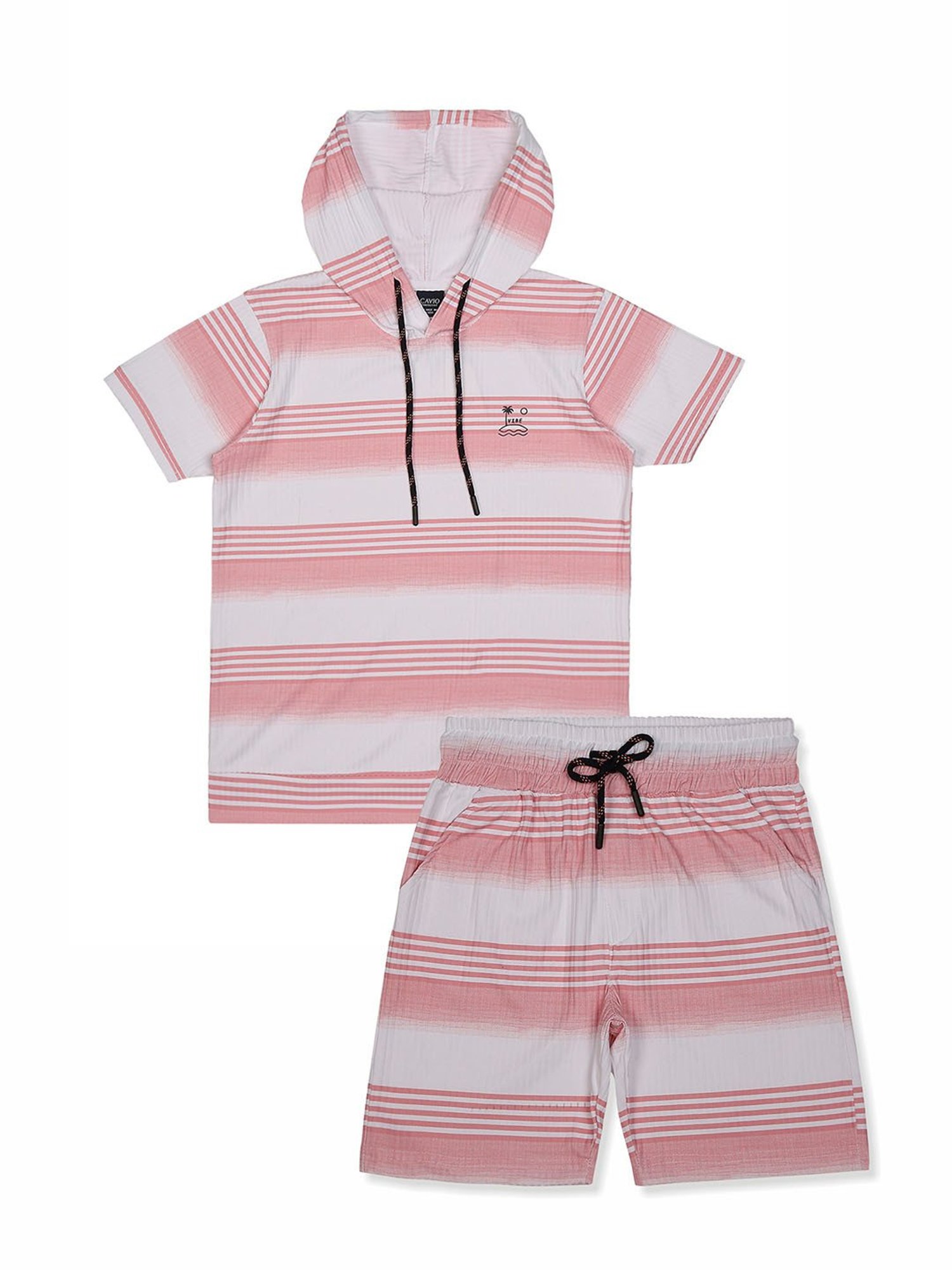 Cavio Kids Peach & White Striped T-Shirt with Shorts