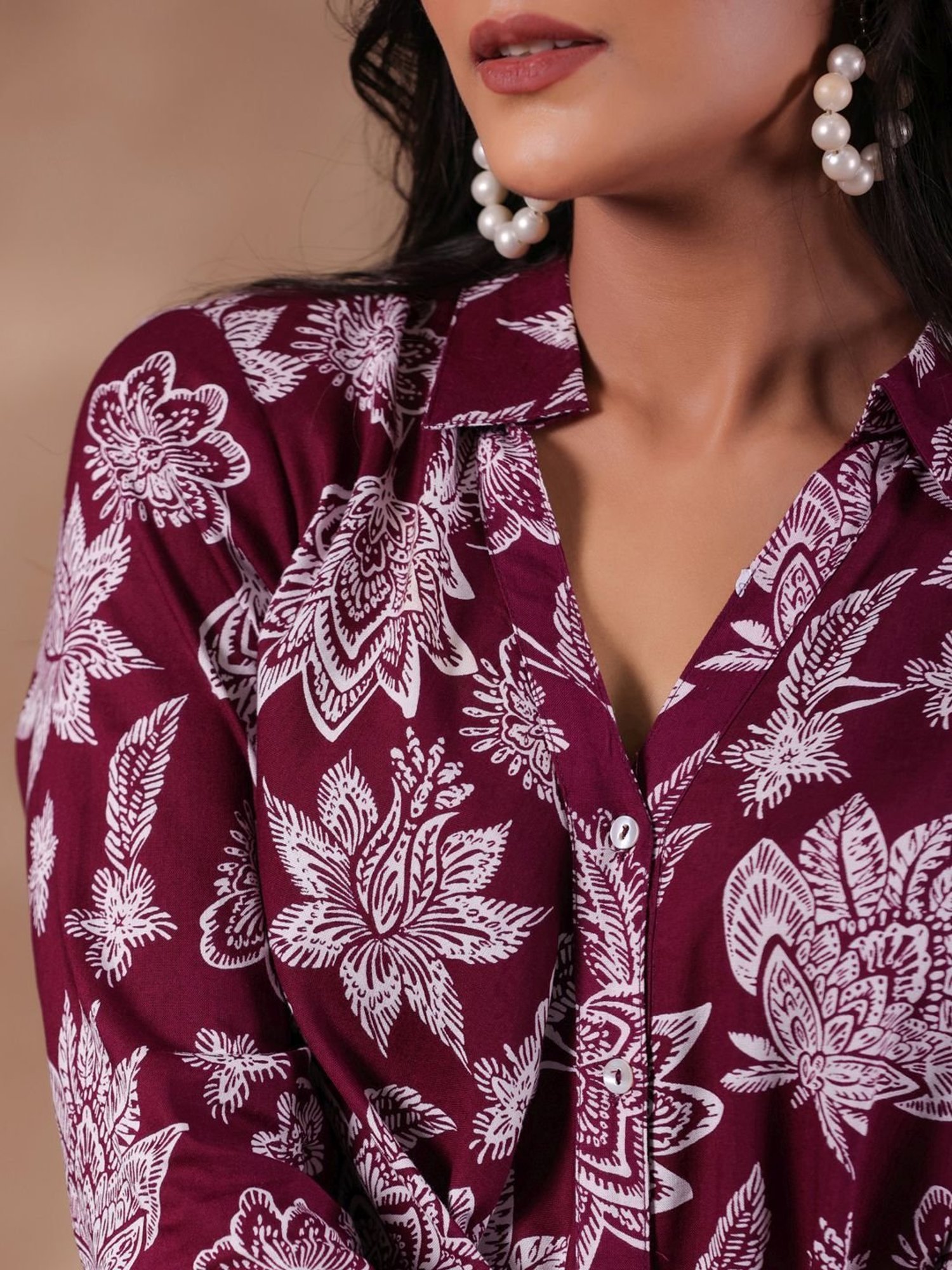 Ishin Purple Floral Print Shirt Dress