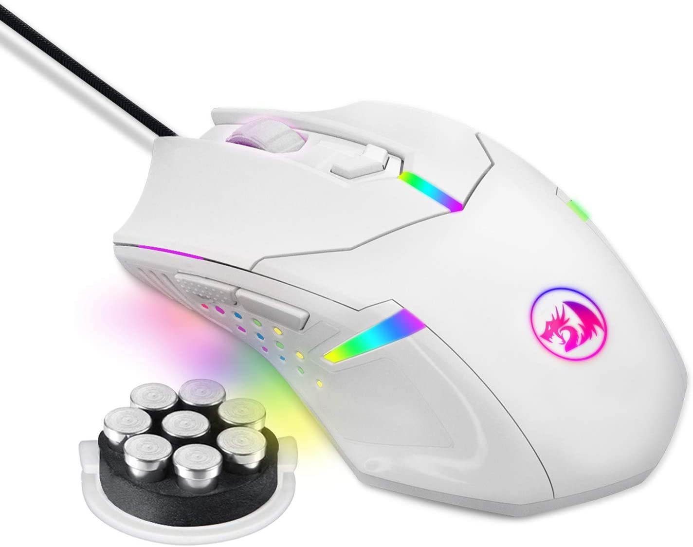 White Mouse,Gaming Mice, RGB Gaming Mouse Backlit Wired Ergonomic 7 Button Programmable Mouse Centrophorus with Macro Recording & Weight Tuning Set 7200 DPI for Windows PC