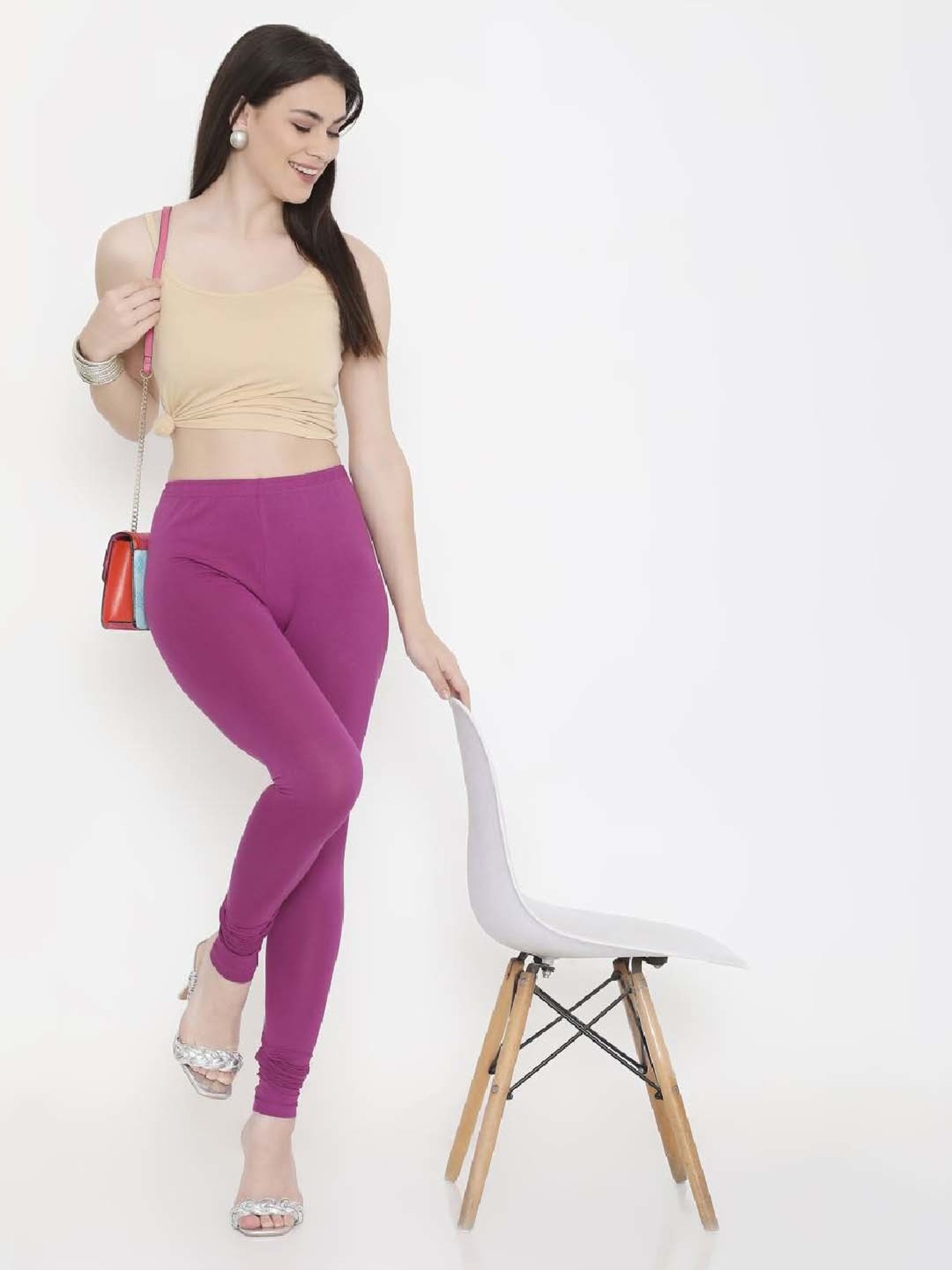 FEELINGS Purple Plain Churidar Leggings