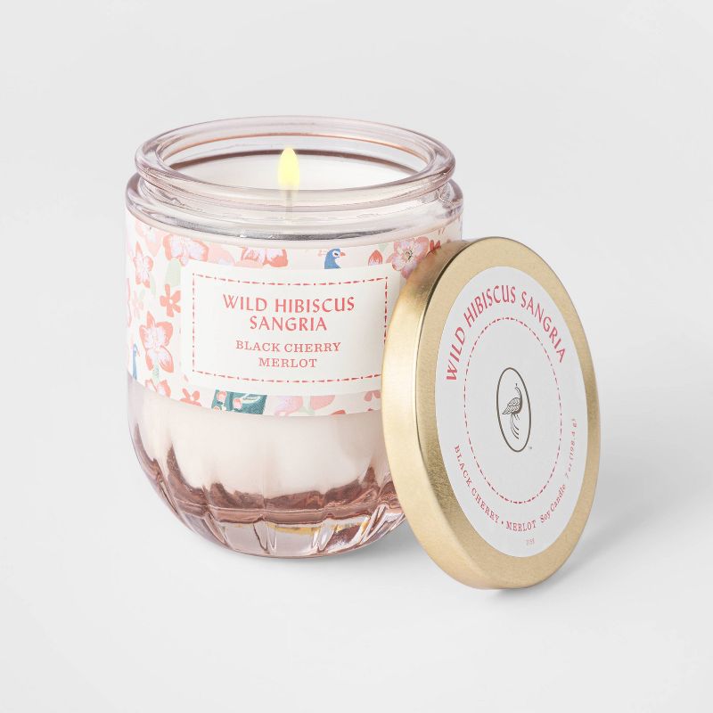 7oz Lidded Glazed Peach Ribbed Base Glass Jar Wild Hibiscus Sangria Candle - Opalhouse™