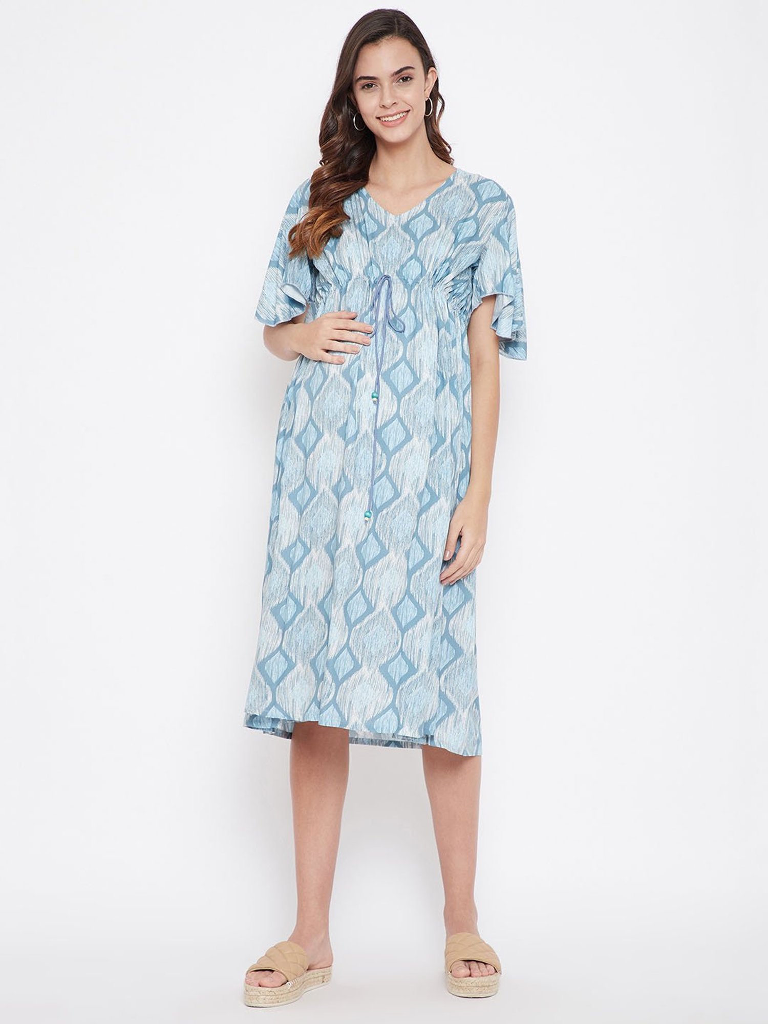 The Kaftan Company Grey & Blue Printed Maternity Dress