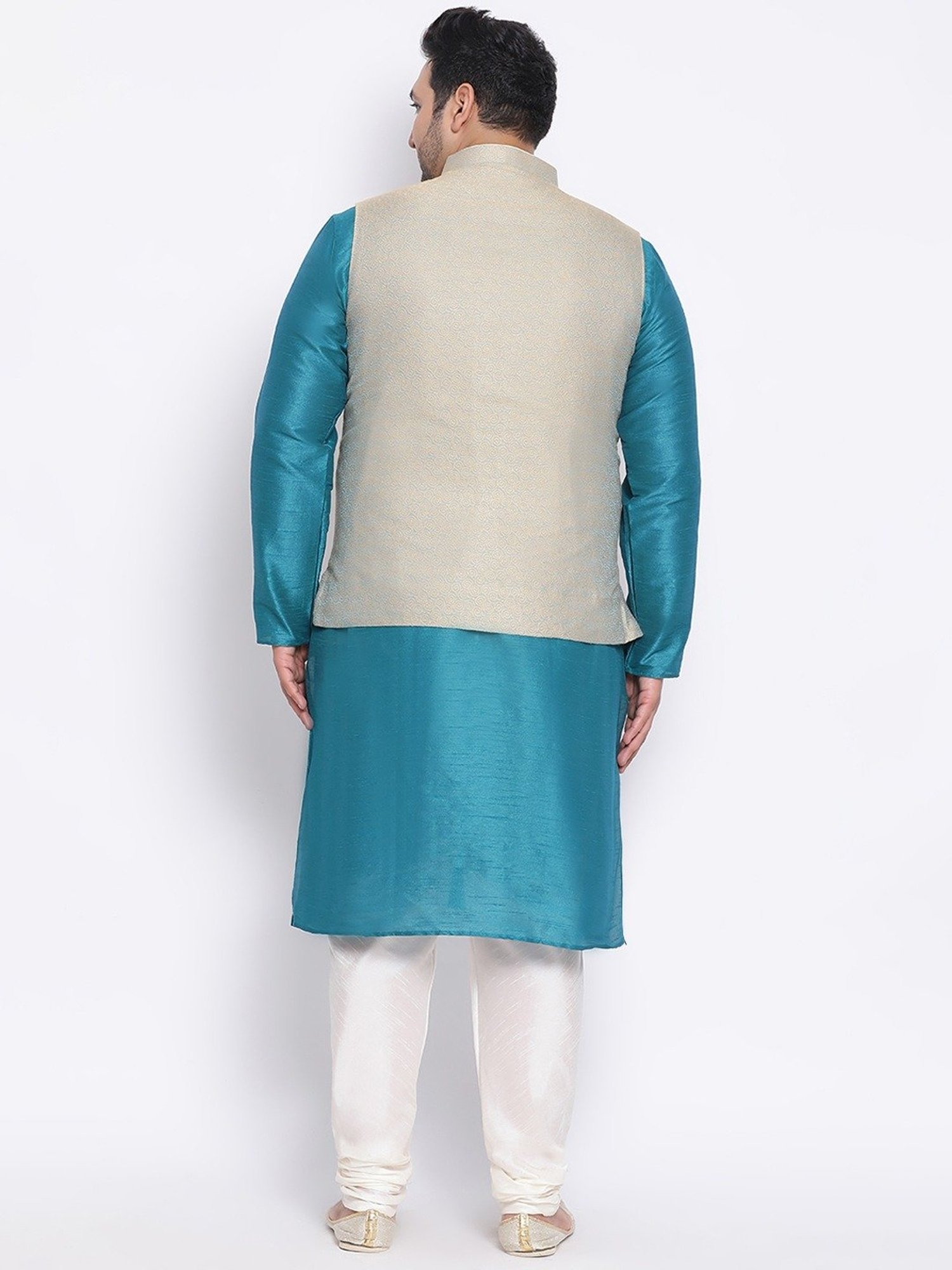 KISAH PLUS Green Regular Fit Jacquard Kurta Set With Jacket