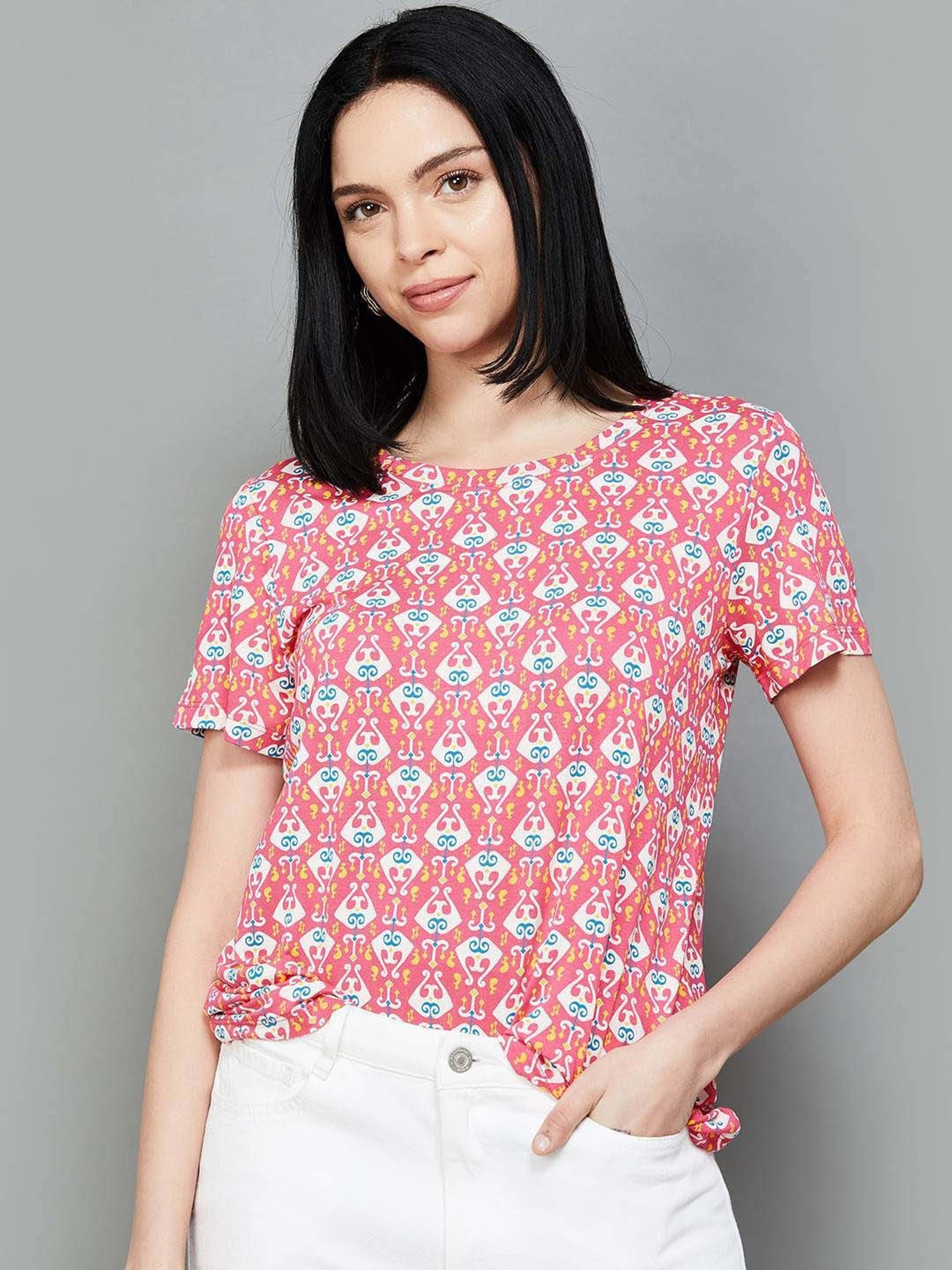 Colour Me by Melange Pink Printed T-Shirt