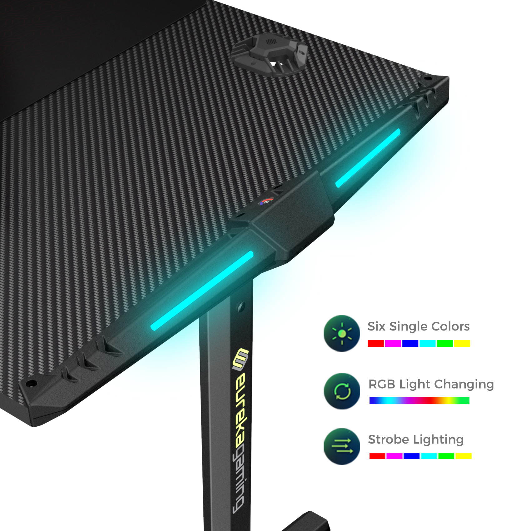 Eureka Ergonomic&reg; Gaming Computer Desk 55" Home Office Gaming PC Tables New Polygon Legs Design with RGB LED Lights, COLONEL SERIES GIP-55B, Black