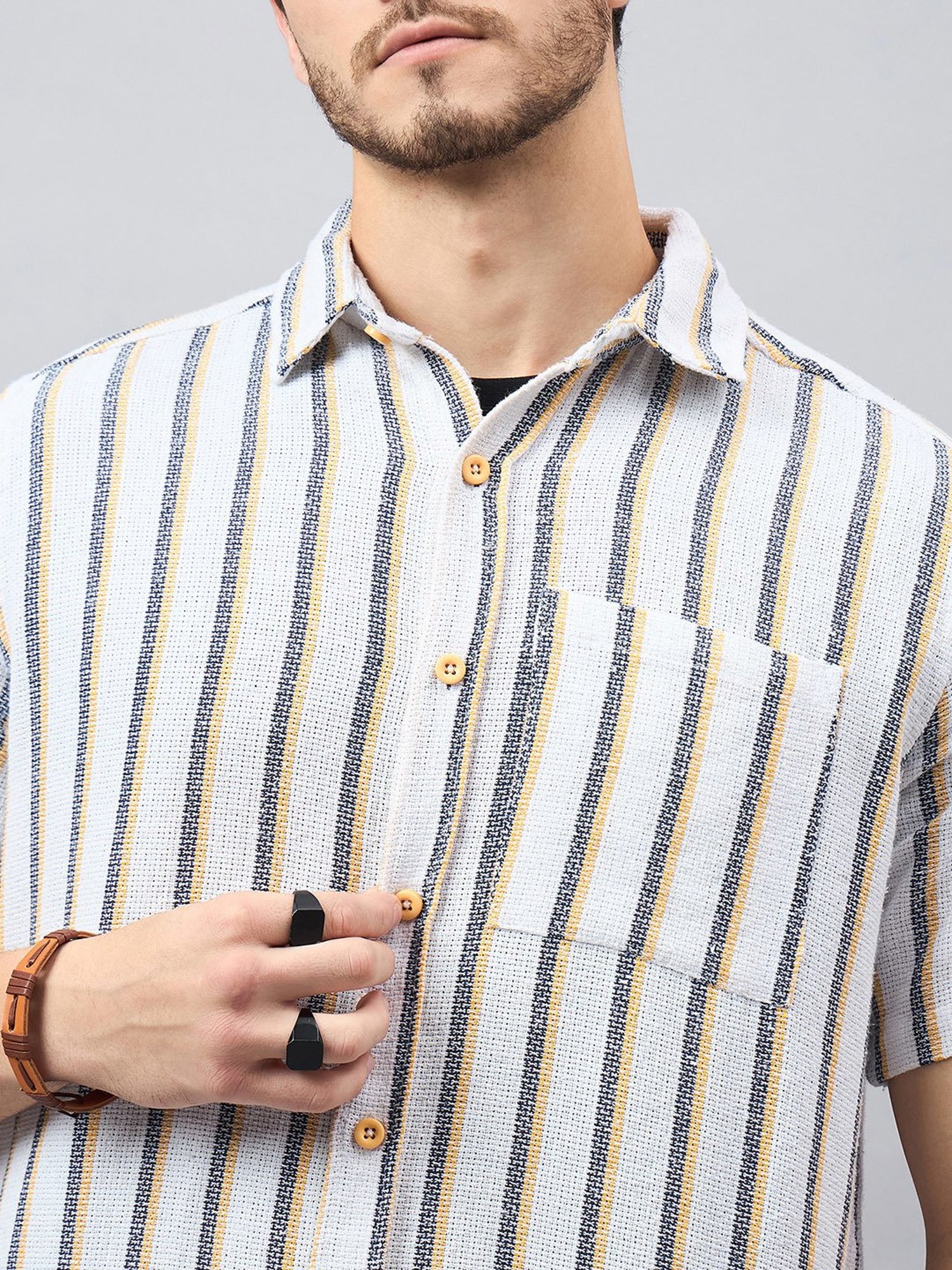CHIMPAAANZEE White & Black Regular Fit Striped Shirt