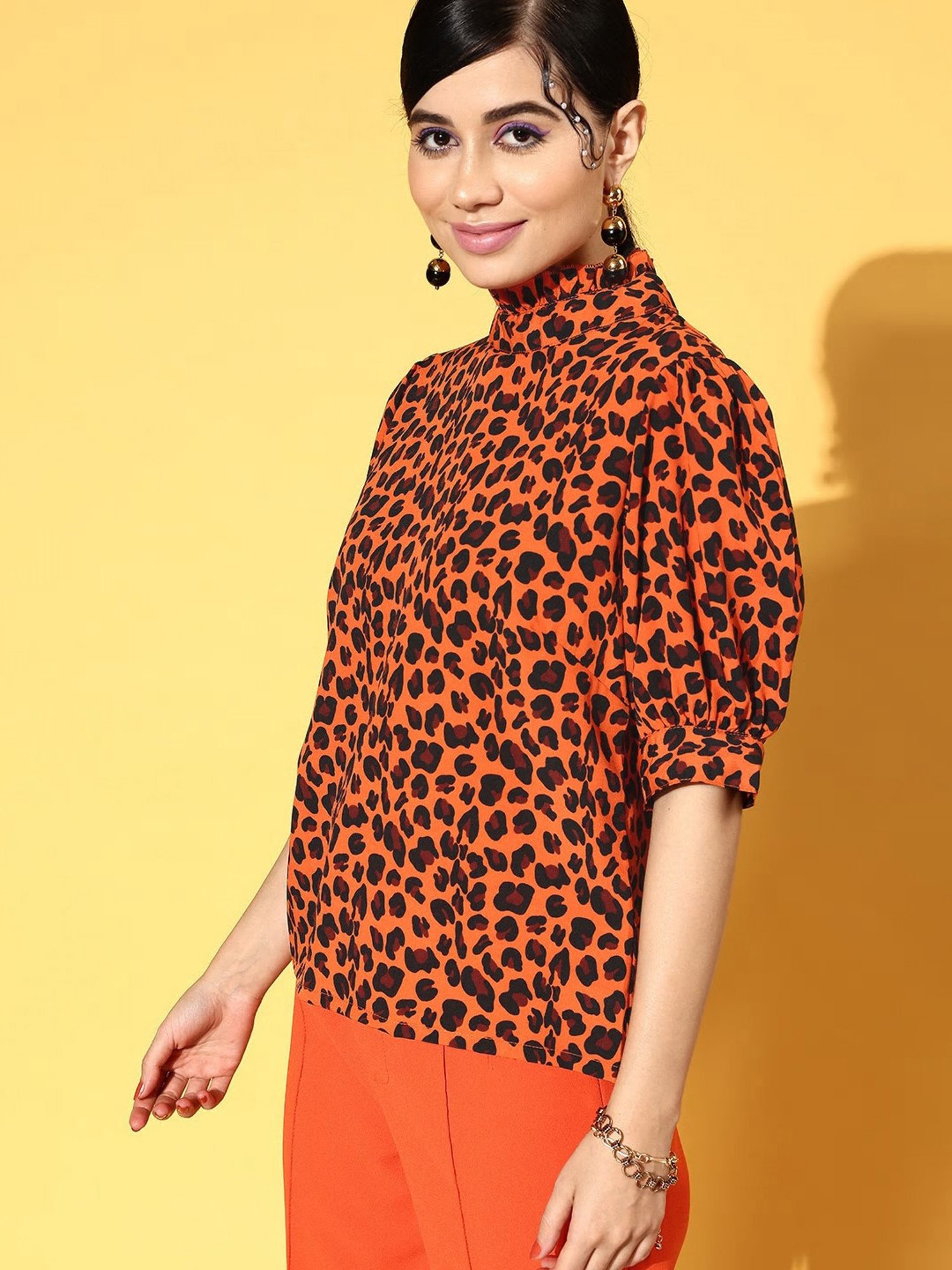 Melon by PlusS Orange Animal Printed Round Neck Top