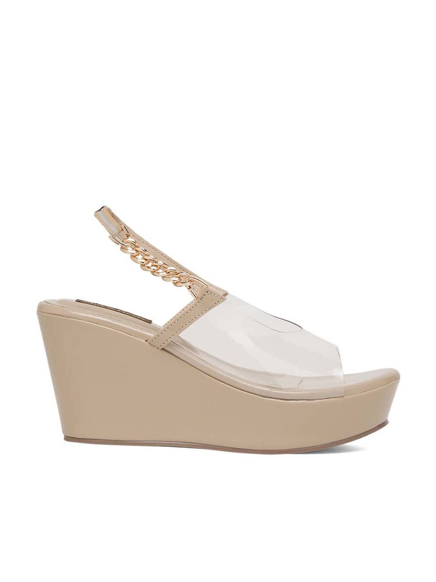 Flat N Heels Women's Beige Sling Back Wedges