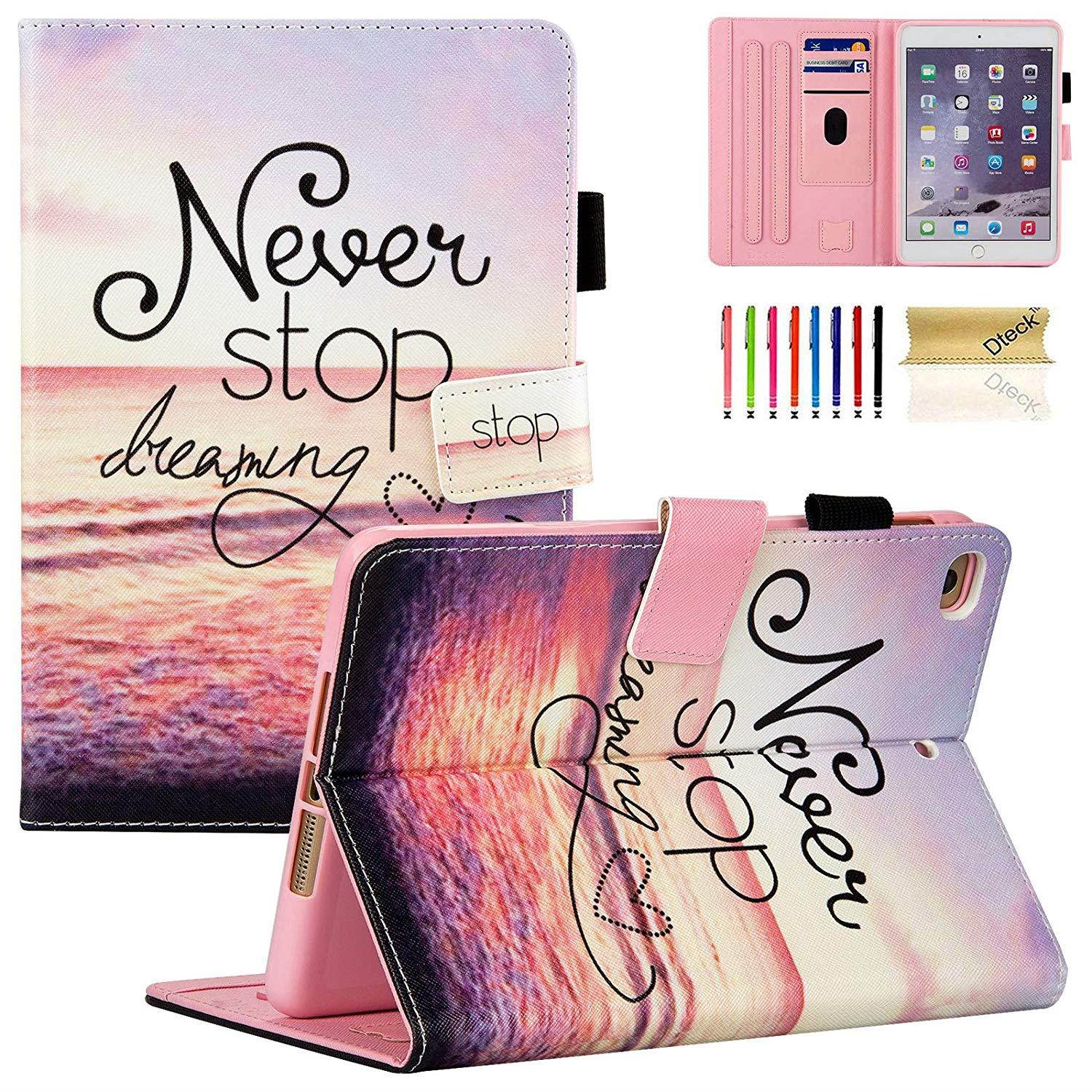 iPad Mini Case, iPad Mini 2/3 Case, Dteck(TM) Cartoon Cute Flip Folio Stand PU Leather Case with Cards Slots Full Body Protective Magnetic Cover for Apple iPad Mini 3 2 1 (01 Never Stop)