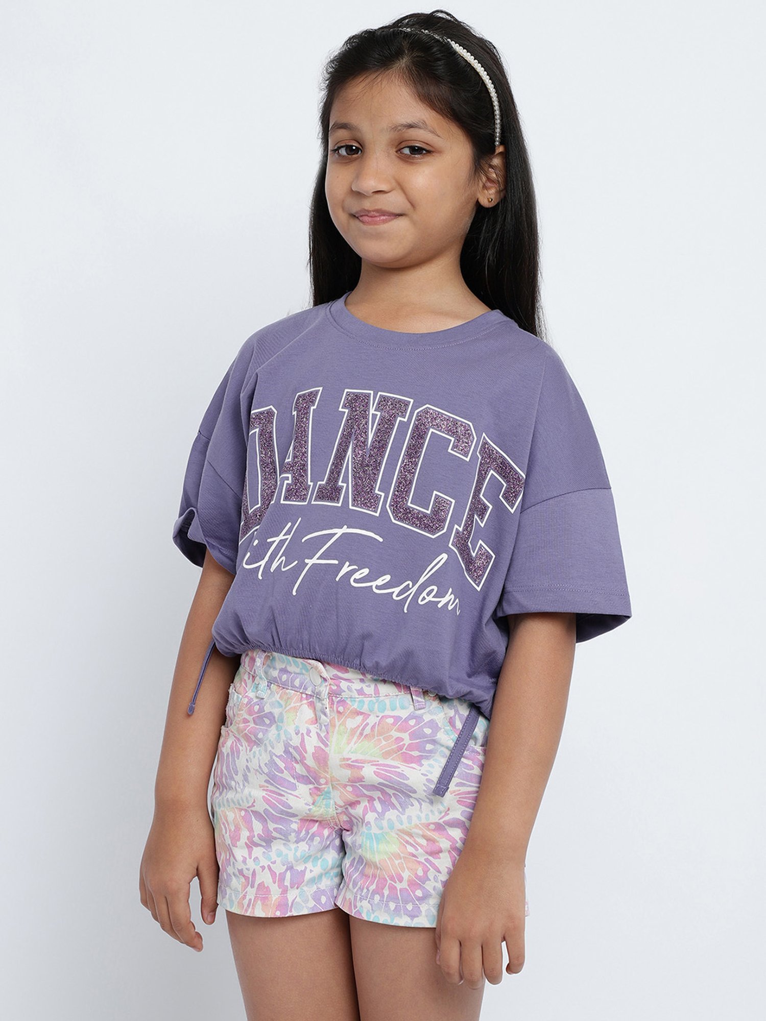 METTLE Kids Purple Printed Crop Top