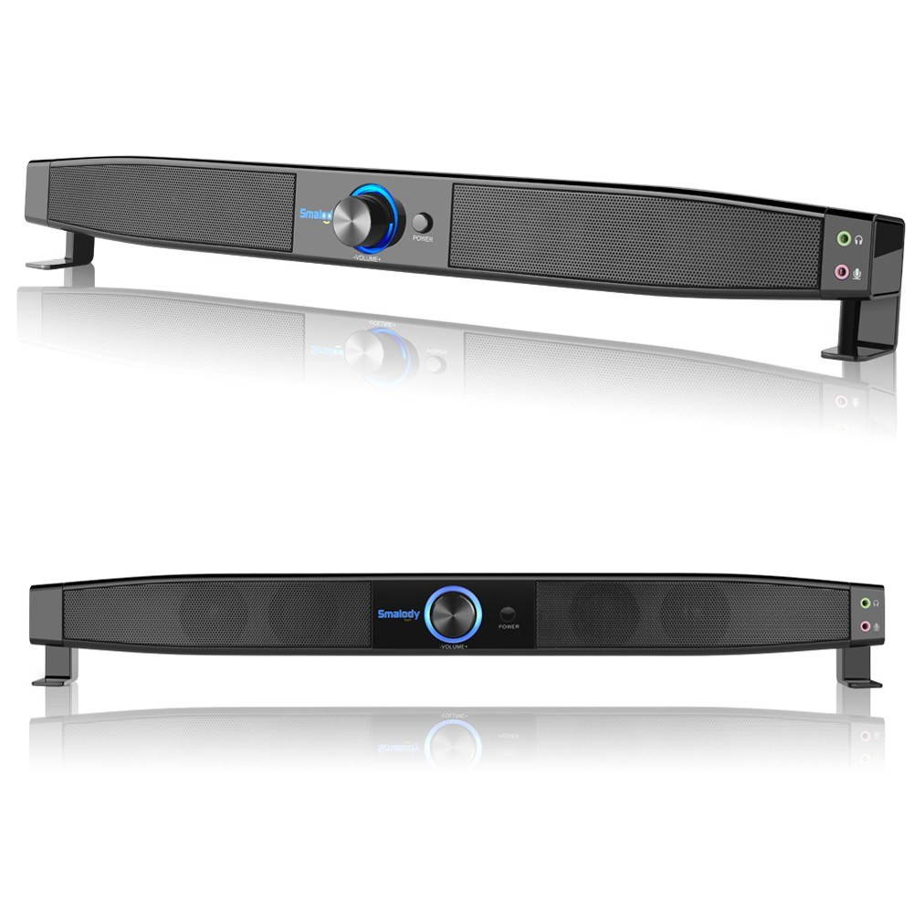 Smalody Soundbar USB Powered Speakers Home Theater 5W Stereo Subwoofer w/ Microphone Headphone Jack Support LINE IN Music Play for TV Desktop Computer