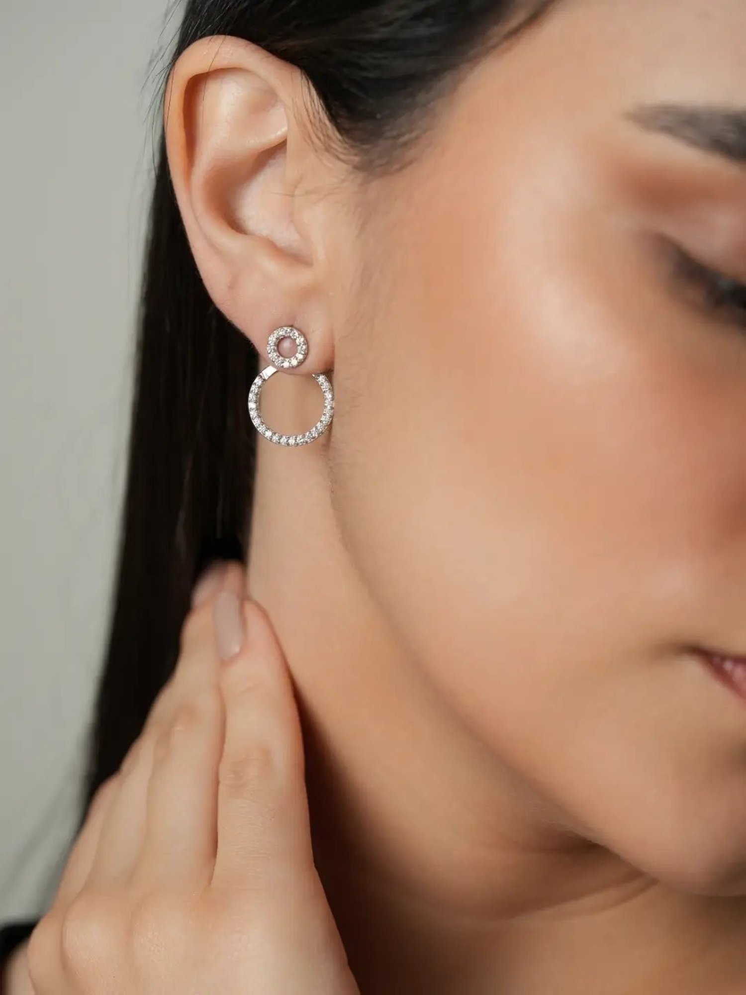 Mabel 92.5 Sterling Silver Dual Halo Studded Drop Earrings for Women