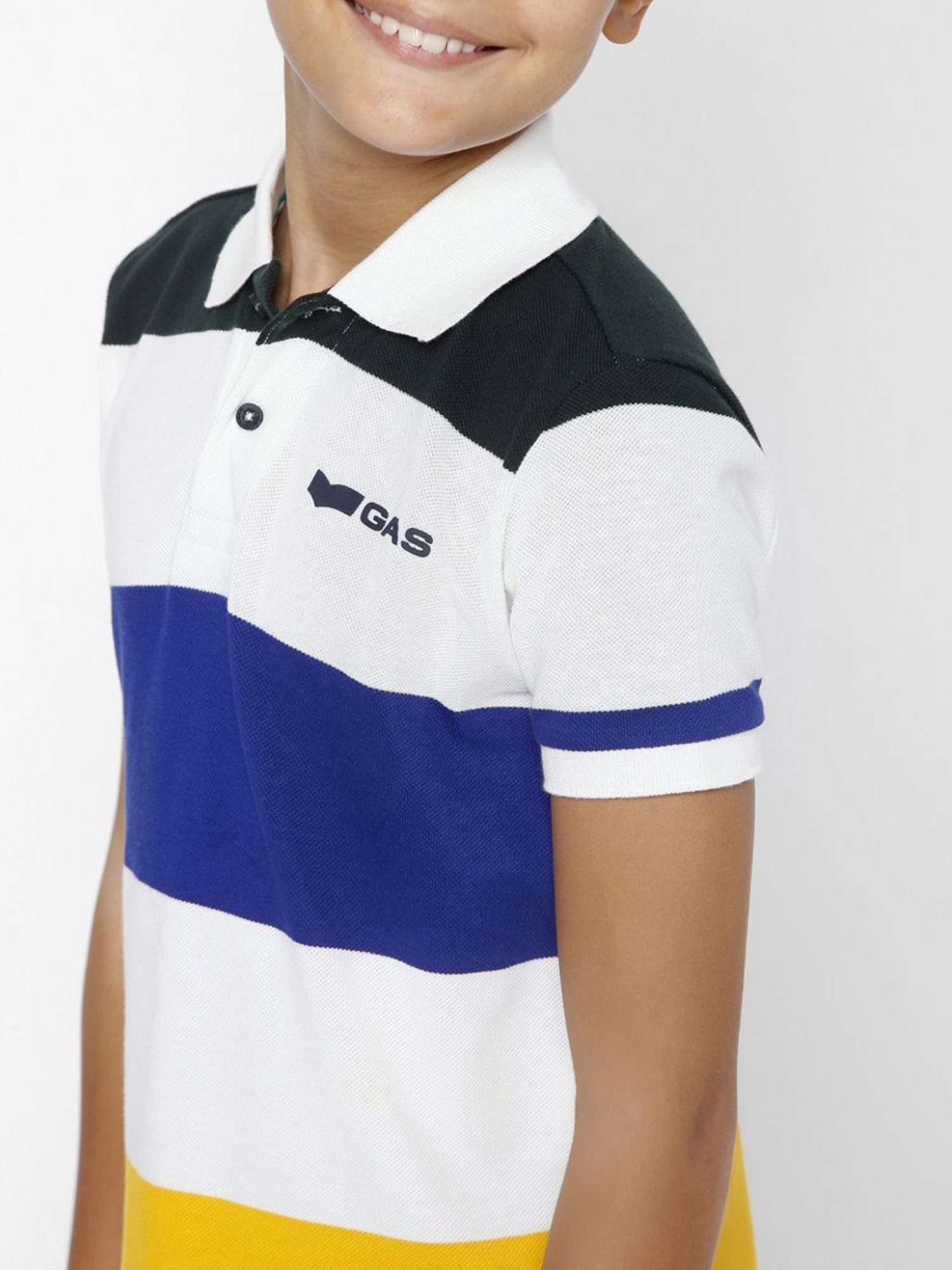 Gas Boys Blue & White Cotton Color Block Polo T-Shirt