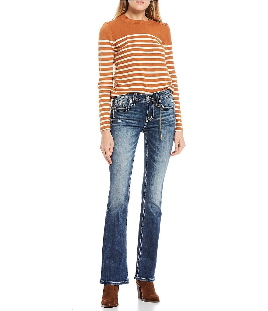 Miss Me Lighten Up Abstract Flap Pocket Mid Rise Bootcut Jeans