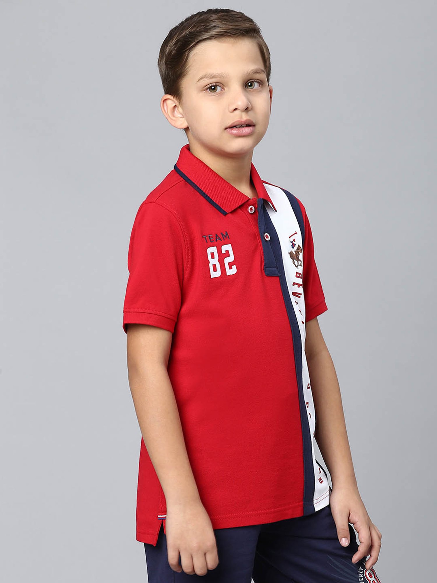 Beverly Hills Polo Club Kids Red Color Block Polo T-Shirt