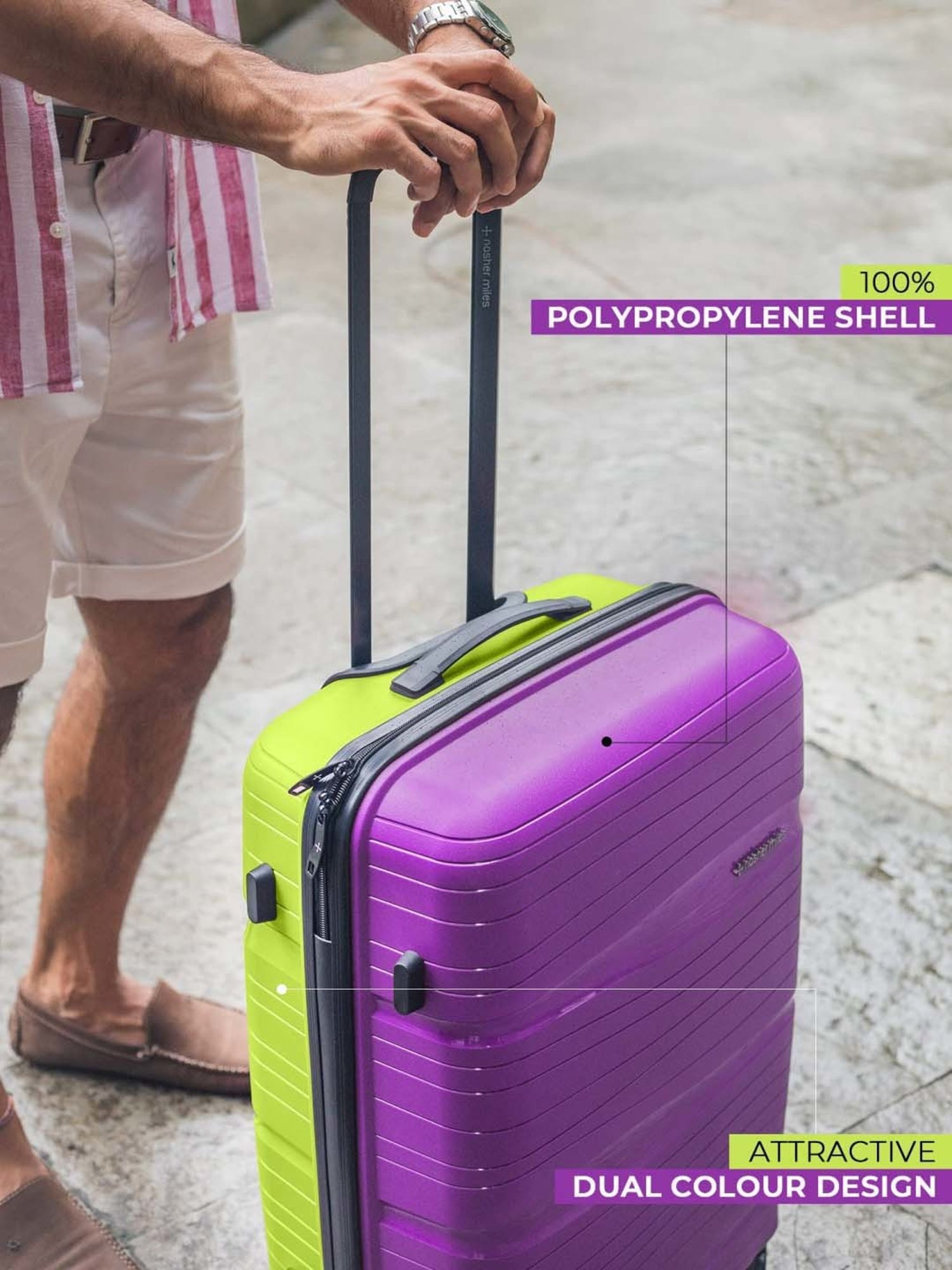 Nasher Miles Nicobar Hard-Sided Polypropylene Set of 3 Purple and Green Trolley Bags(55,65&75Cm)