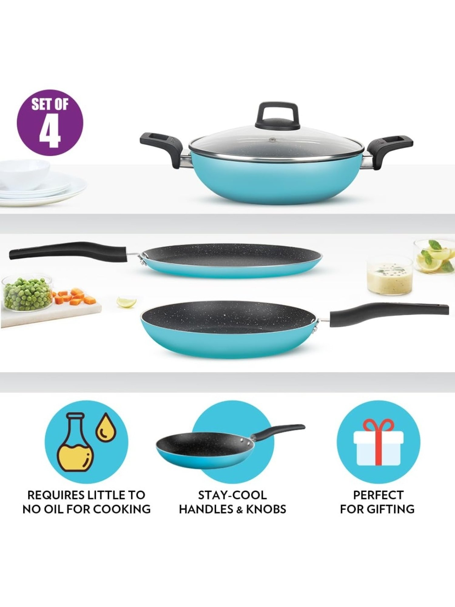 ?Borosil ?Blue ?Aluminium Pot & Pan Sets