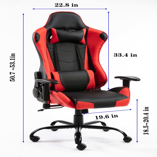 Gaming Chairs, Office Swivel Chairs, with Headrest and Lumbar Pillow, Red-B