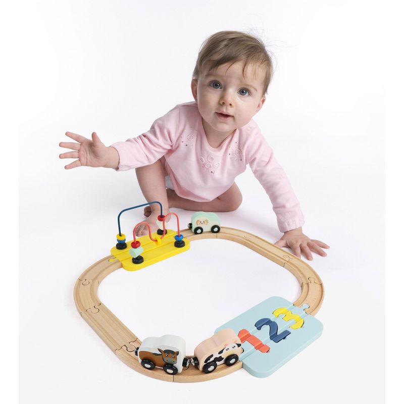 Leo & Friends Wooden Railway 123 Puzzle and Bead Set 18-Pieces