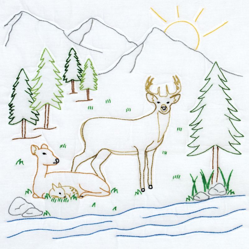 Jack Dempsey Stamped White Quilt Blocks 18"X18" 6/Pkg-Deer