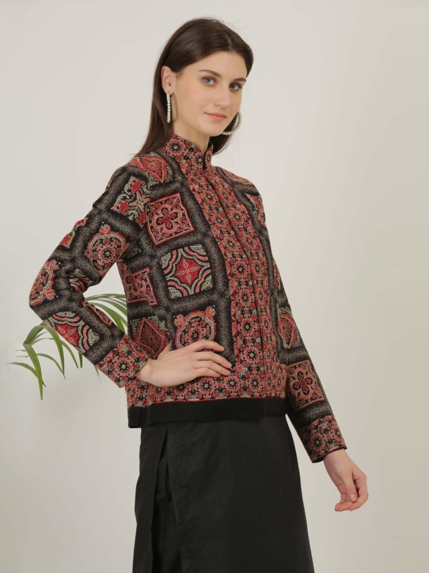 Kaanchie Nanggia Black Wool Self Design Jacket