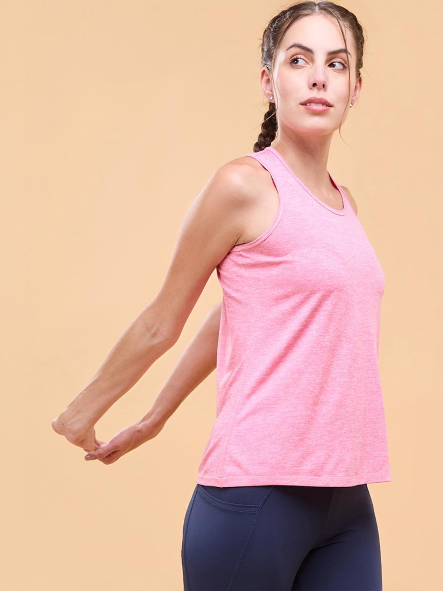 Enamor Pink Sleeveless Sports T-Shirt