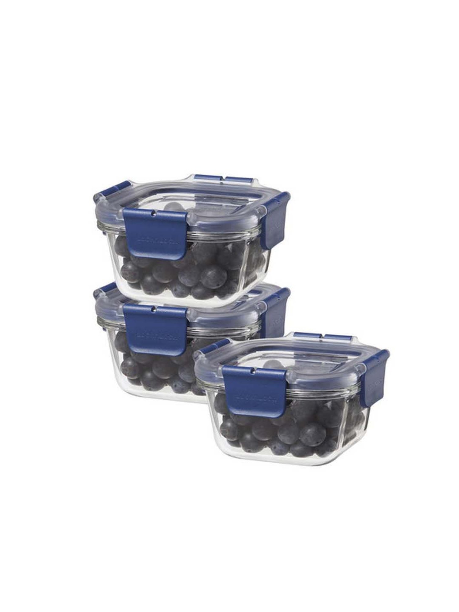 Lock & Lock Transparent & Navy Glass 12.1 cm Food Storage Container (0.3 L) - Set of 3