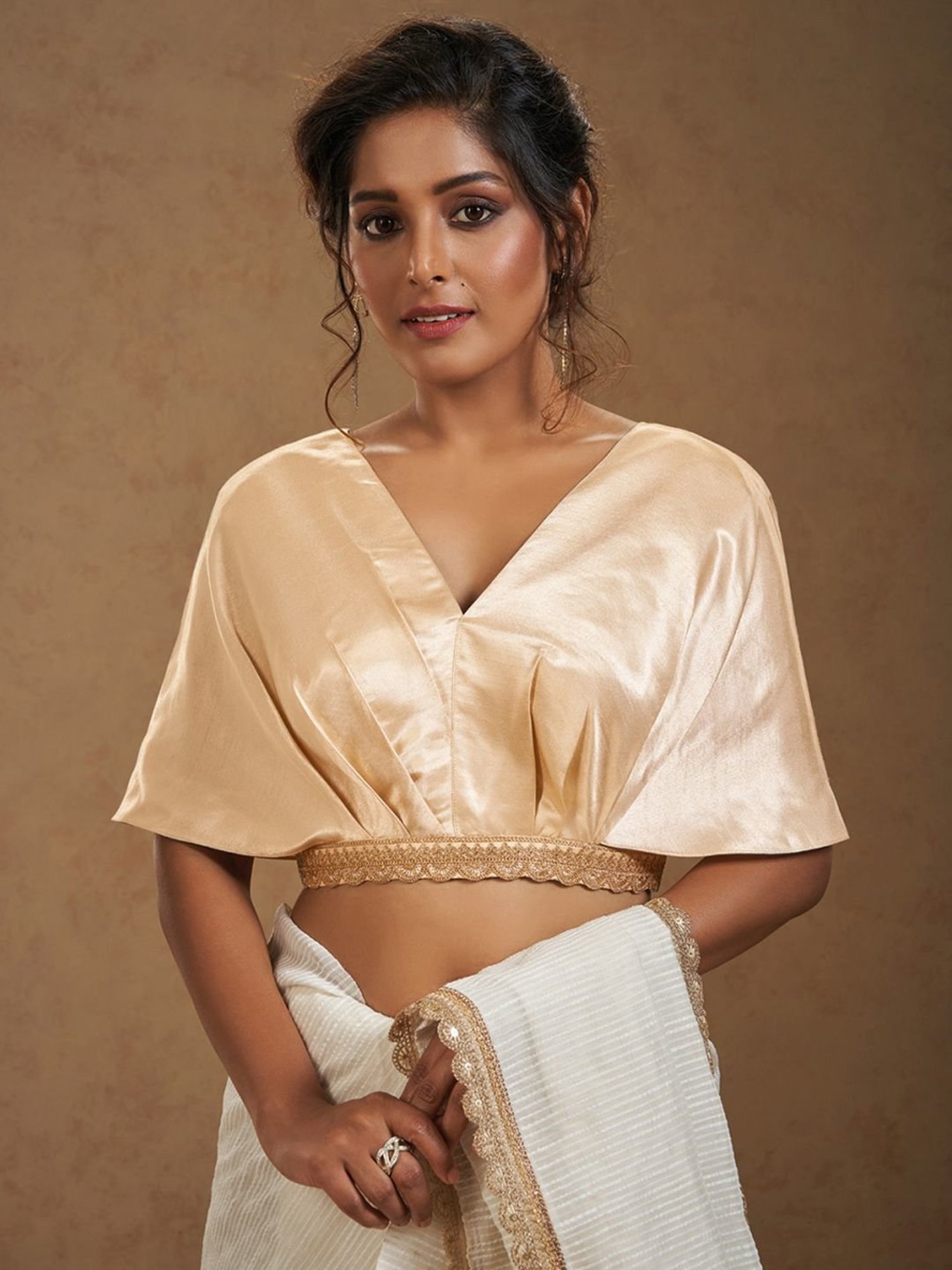 Salwar Studio Beige Embroidered Blouse