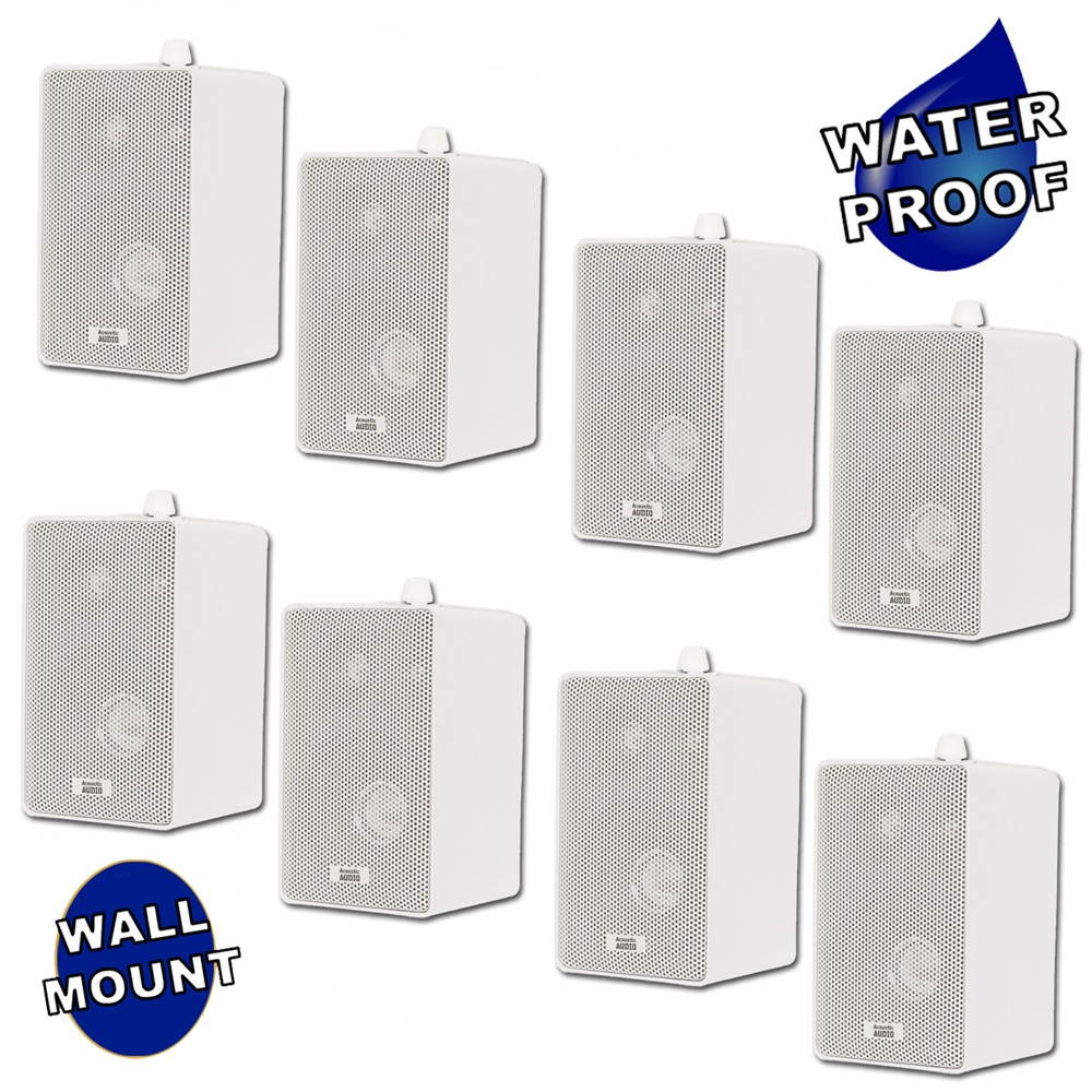 Acoustic Audio 251W Indoor Outdoor 3 Way Speakers 1600 Watt White 4 Pair Pack 251W-4Pr