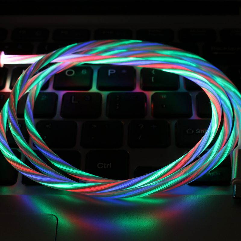 LED Type-C/Micro USB Data Cable Streamer Charging Cable Connector Fast Charging Cord for Apple Smartphone iProduct Device-Colorful/Android