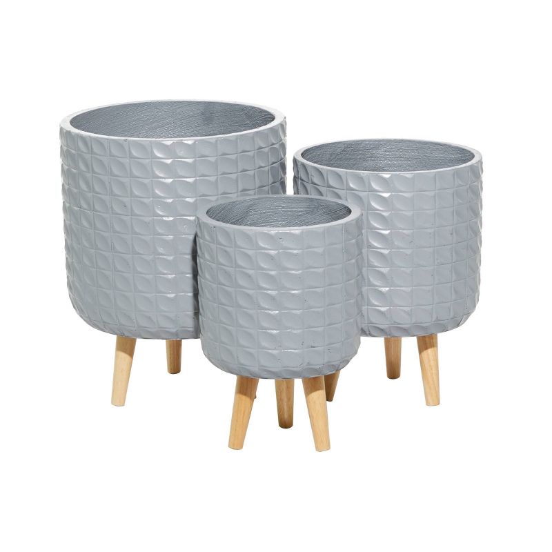 Set of 3 Contemporary Wood Grid Patterned Planters Gray - Olivia & May