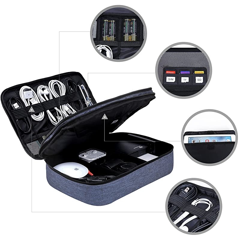 Electronic Organizer Double Layer Travel Cable Organizer Cases Electronics Accessories Storage Bag for 105 Inch iPad Pro iPad air Cables Kindle Blue