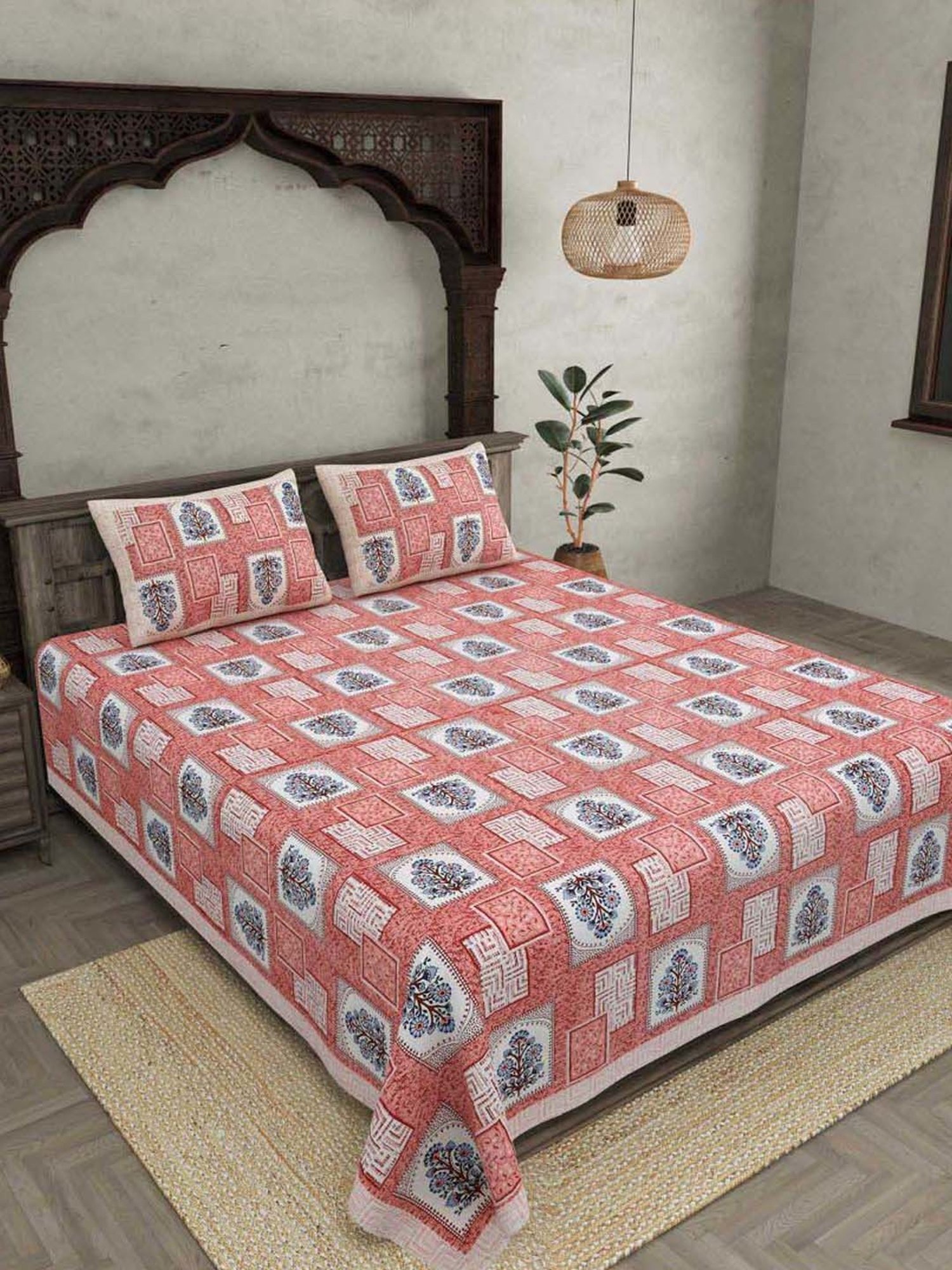 JaipurFabric Apple Cotton 180 TC Double Bedsheet with 2 Pillow Covers