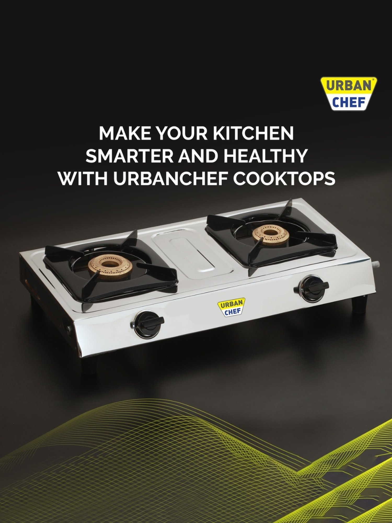 Urban Chef Gas Stove with 2 Burners ( Silver/Black )