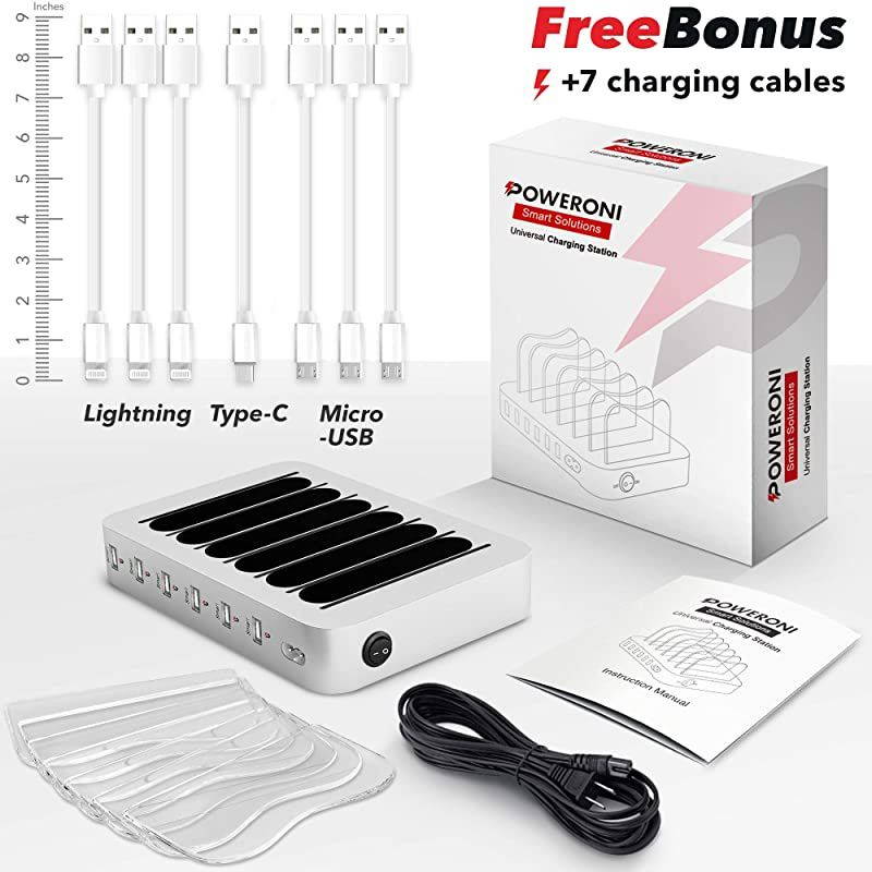 USB Charging Station Dock - Fast Charge Docking Station for Multiple Devices - Multi Device Charger Organizer - Compatible with Apple and Android (Silver 6-Port)