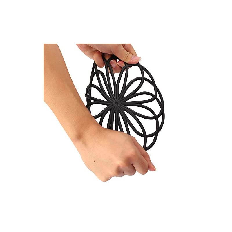 3 Set Silicone Multi-Use Flower Trivet Mat - Premium Quality Insulated Flexible Durable Non Slip Coasters Hot Pads Black
