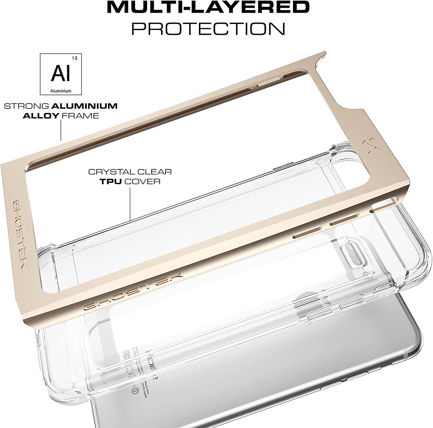 Ghostek Cloak Clear iPhone 7 Plus, iPhone 8 Plus Case with Slim Metal Bumper Design Shockproof Heavy Duty Protection Wireless Charging 2017 iPhone 8 Plus, 2016 iPhone 7 Plus (5.5 Inch) - (Gold)