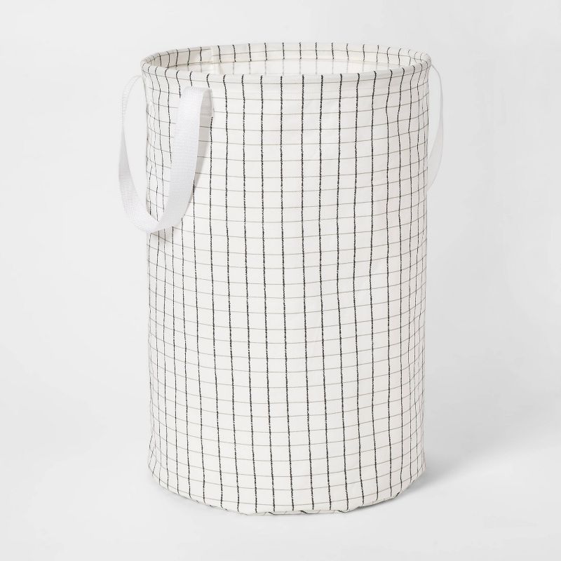 Soft Sided Scrunchable Round Laundry Hamper Grid Pattern White - Room Essentials™