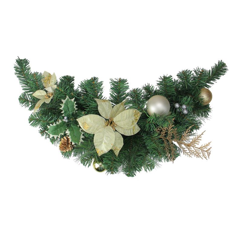 Northlight 30" Gold Poinsettia and Pinecone Artificial Christmas Swag - Unlit