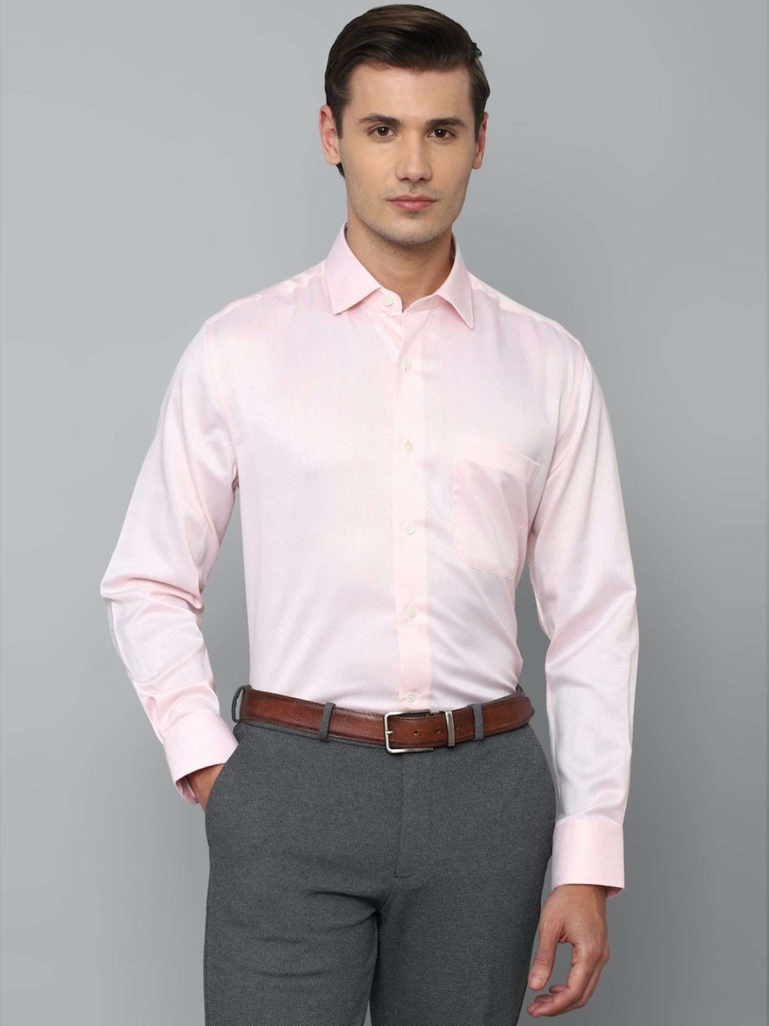 Luxure By Louis Philippe Pink Regular Fit Self Pattern Shirt