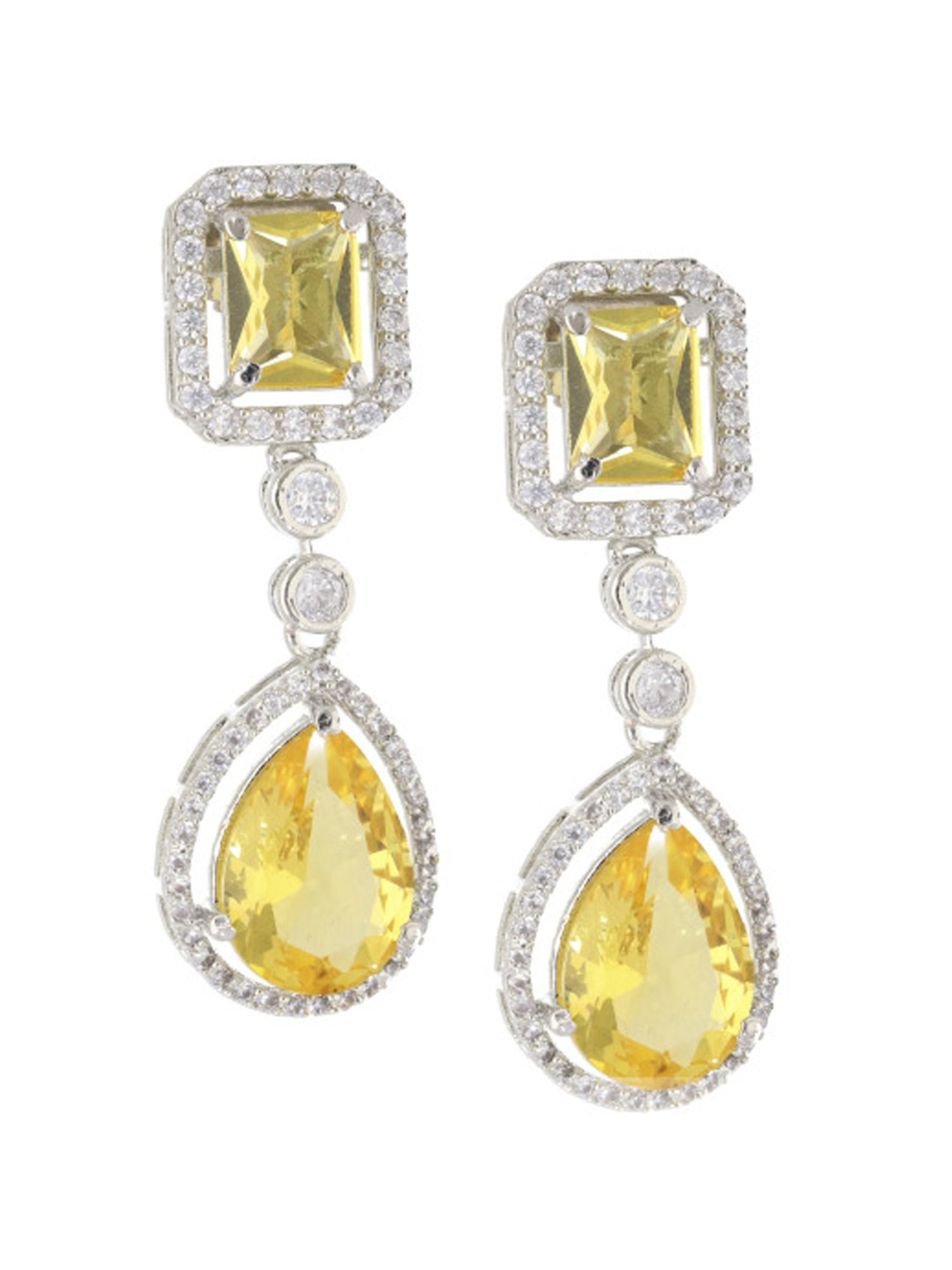 Curio Cottage Diamante Topaz Yellow Cubic Zirconia Drop Earrings