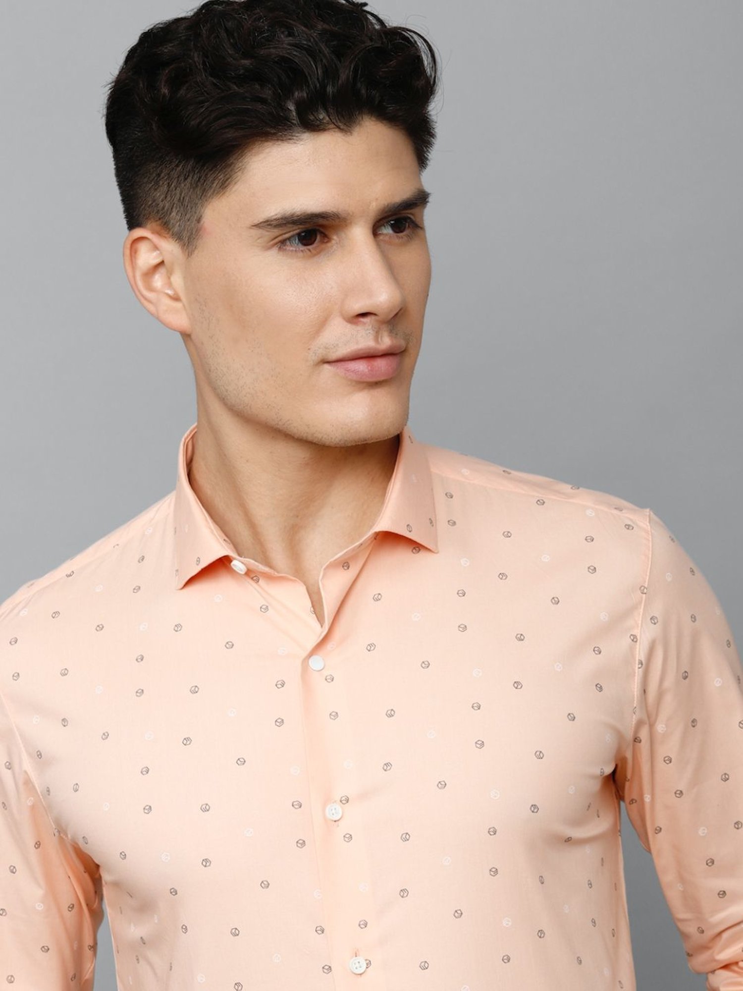 Louis Philippe Sport Peach Cotton Slim Fit Printed Shirt