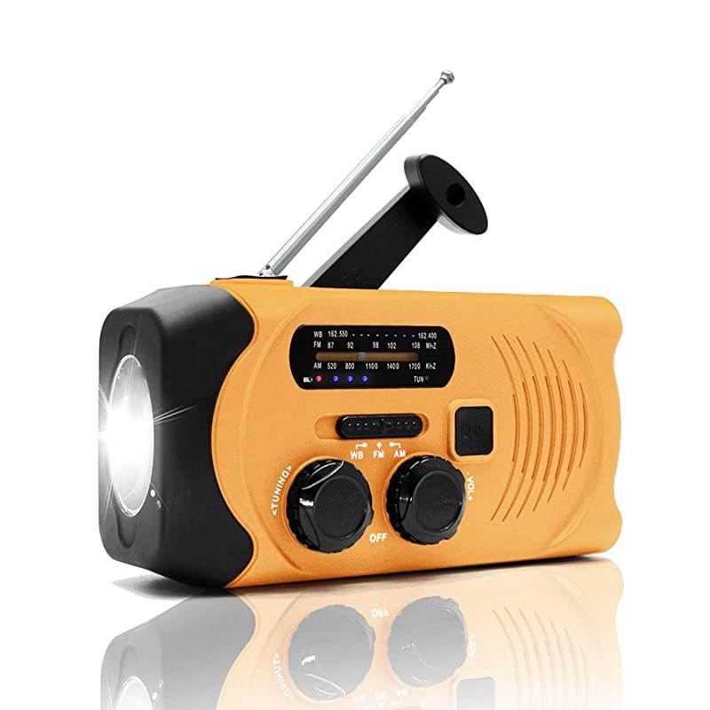 NOAA Weather Hand Crank Emergency AM/FM Radio Solar Charge with Survival Flashlight SOS Alarm Cell Phone Charger 2000mAh USB Power Bank Battery Portable Mini Design for Hiking&ndash;Orange